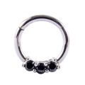Silver stainless steel body ring featuring three prong-set black zircon stones - 13# Silver - Black Zirconia Inlaid