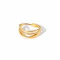 Bague réglable en acier doré au design tressé à trois couches en forme de vague - Ouvert Réglable / Style de Vagues Multiples (TR4129)