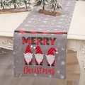 Chemin de table de Noël avec broderie de gnome et texte Merry Christmas sur tissu gris - Chemin de table gris / Gris