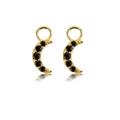 Detail of gold crescent moon earrings featuring five small black cubic zirconia stones - Model C [Moon]