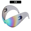 Futuristische Y2K Oversize-Sonnenbrille mit einteiligem regenbogen-verspiegeltem Glas - Bunter Film