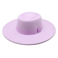 Minimalist lavender wool felt boater hat with a wide brim and matching ribbon bow for winter - M (56-58cm) / Light Purple