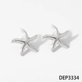 Polished 316L stainless steel starfish stud earrings in silver finish with textured detail - Silver(DEP3334)