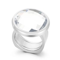 Chunky silver cocktail ring with large round clear crystal stone and wide band - US 6 / Silver White Crystal Style (KR107534-K)