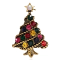 Golden Christmas tree brooch pin with colorful rhinestones and a star top decoration - 16XZ093B1-Gold Colorful Rhinestone Christmas Tree