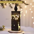 25cm black Christmas LED candle lantern with reindeer cutout on rustic wood base - 25cm / Black