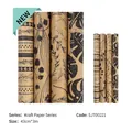 Set of 4 vintage kraft wrapping paper rolls with black botanical prints 43cmx3m each - 4 Rolls Set