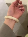 Chic cream resin bangle with marble texture shown on a woman wrist for daily wear - 8# Bracelet-Cream Marble Wide