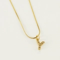 Golden stainless steel necklace featuring a crystal-encrusted letter Y pendant - Letter Y