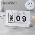 Minimalist white wooden flip calendar with silver metal rings for desk organization - DIY Assembly-White