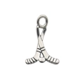 Silver alloy sports pendant featuring crossed field hockey sticks and a puck design - Hockey Stick and Puck