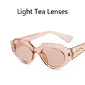 Irregular light tea translucent geometric sunglasses with gold metal temple accent - Light Tea