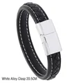 Braided black leather bracelet with silver alloy magnetic clasp measuring 20.5cm long - 20.5CM / Silver Alloy Clasp