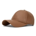 Brown PU leather baseball cap with textured finish and windproof thermal design - Baseball Cap Style / Khaki