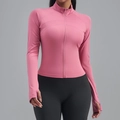 Slim fit pink yoga jacket with full zipper and thumb holes for women’s athletic wear - XS / Dusty Pink