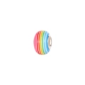 Macro detail of rainbow striped resin charm beads with large silver metal inner hole - Striped 11