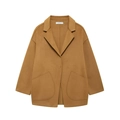 Minimalist camel double-sided wool coat with lapel collar and large side pockets on white back - S / Earthy Yellow