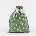 Green Christmas gift bag with Santa Claus print, HO HO pattern and white satin ribbon - Candy Green / 24*32cm