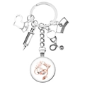 Medical themed silver keychain with nurse hat syringe and floral glass pendant - Floral Medical Devices (35)