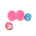 Pink silicone mold for DIY Easter rabbit and small floral patterns with sample crafts - Style 3 Pink (2-Cavity Rabbit Flower)