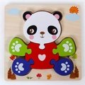Wooden 3D panda puzzle for toddlers with colorful blocks and forest themed base - Panda with Buckle