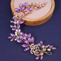 Diadema de novia hecha a mano con cristales morados, perlas blancas y hilo dorado - Morado