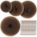 Brown hair bun maker set with four sponge donuts and 20 wavy U-shaped hairpins - 24-Piece Light Coffee Set / Light Coffee