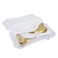Golden heart-shaped stainless steel eye massage globes with white handles in clear box - 2 Pcs Set with PP Box / White Handle / Gold