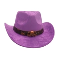 Purple suede western cowboy hat featuring a vintage bronze skull accessory on brown band - Purple