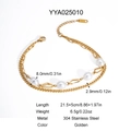 Close-up of double-layer golden stainless steel anklet with white pearl and hex charms - Geometric Pearl Style (YYA025010)