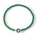 Handmade deep green beaded bracelet with a classic blue evil eye charm and gold accents - Green