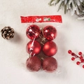 Set of 6 red Christmas ball ornaments with shiny, matte, and glitter finishes on plush - 4CM Red Christmas Balls (6Pcs/Shiny Matte Glitter)