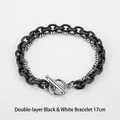 Double layer titanium steel bracelet with black and silver chains and OT clasp - 17cm (Fits 45-55kg) / Black and Silver