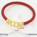 Rotes geflochtenes Armband mit 18k vergoldeter H-Schnalle aus Kupfer und Zirkonia-Besatz - Rot