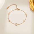 Rose gold titanium bracelet with white shell flower pendants and adjustable link chain - Rose Gold