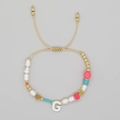 Adjustable pearl bracelet with gold star charm and colorful beads featuring letter G - Letter G Style (ZZ-B24061901G-F)