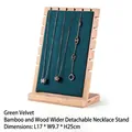 Bamboo necklace stand with dark green velvet padding, detachable size 17x9.7x25cm - Green Velvet