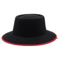 Classic black flat top wool felt boater hat with stylish red contrast edge trim - M (56-58cm) / Black with Red Edging (04)