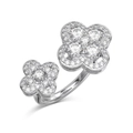 Exquisite S925 sterling silver open ring with double clover motifs and cubic zirconia - Adjustable Open / Double Flower Zircon Style (DY120981)