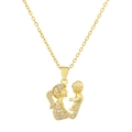 Mother and child hugging pendant necklace in gold finish with sparkling crystals - Gold Mother Child Silhouette (9028)