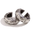 Silver stainless steel hollow heart hoop earrings with a polished mirror finish - Heart Embossed Hoop Earrings - Steel / 30MM