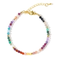 Bracciale minimalista con pietre naturali multicolore da 3mm e chiusura dorata regolabile - Stile Multicolore Sfaccettato (B-B24010202A)