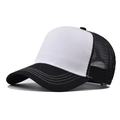 Detail view of the black and white mesh back panel on a classic trucker baseball cap - Adjustable / Black & White Mesh