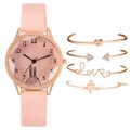 Coffret montre pour femme avec cadran lapin rose et bracelets dorés rose élégants - Rose + Bracelet