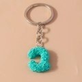 Portachiavi lettera C con motivo floreale turchese e anello in argento per borsa - Lettera C