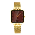 Classic square gold mesh strap men's watch with dark brown dial and quartz movement - Small / Gold Wine Red