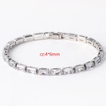 Silver bracelet with 4x6mm rectangular cubic zirconia stones and metal folding clasp - White Gold (46N)