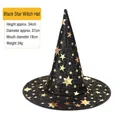 Black Halloween witch hat featuring gold star foil print and 34cm height dimensions - Star Hat Black