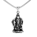 Colgante de elefante Ganesha en acero inoxidable plateado con cadena de caja - Color Acero