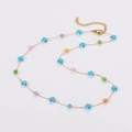 Gold chain necklace featuring colorful crystal beads in blue, pink, yellow and green - Light Blue - Necklace